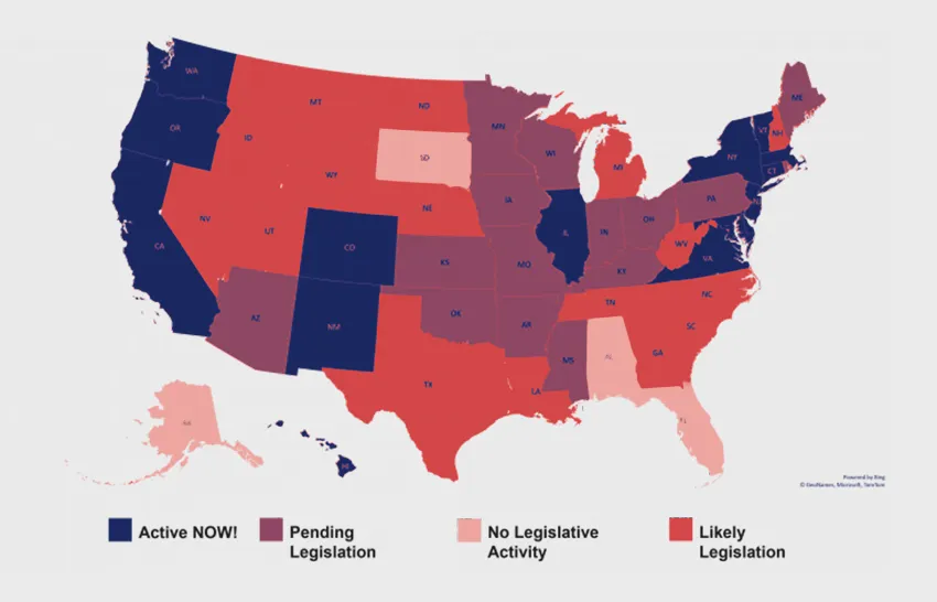 United States map showing state IRA programs